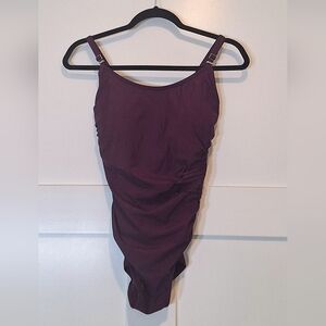 Calvin Klein Swimwear One Piece Ruched Sides Padded Cups Removable Purple Sz 10
